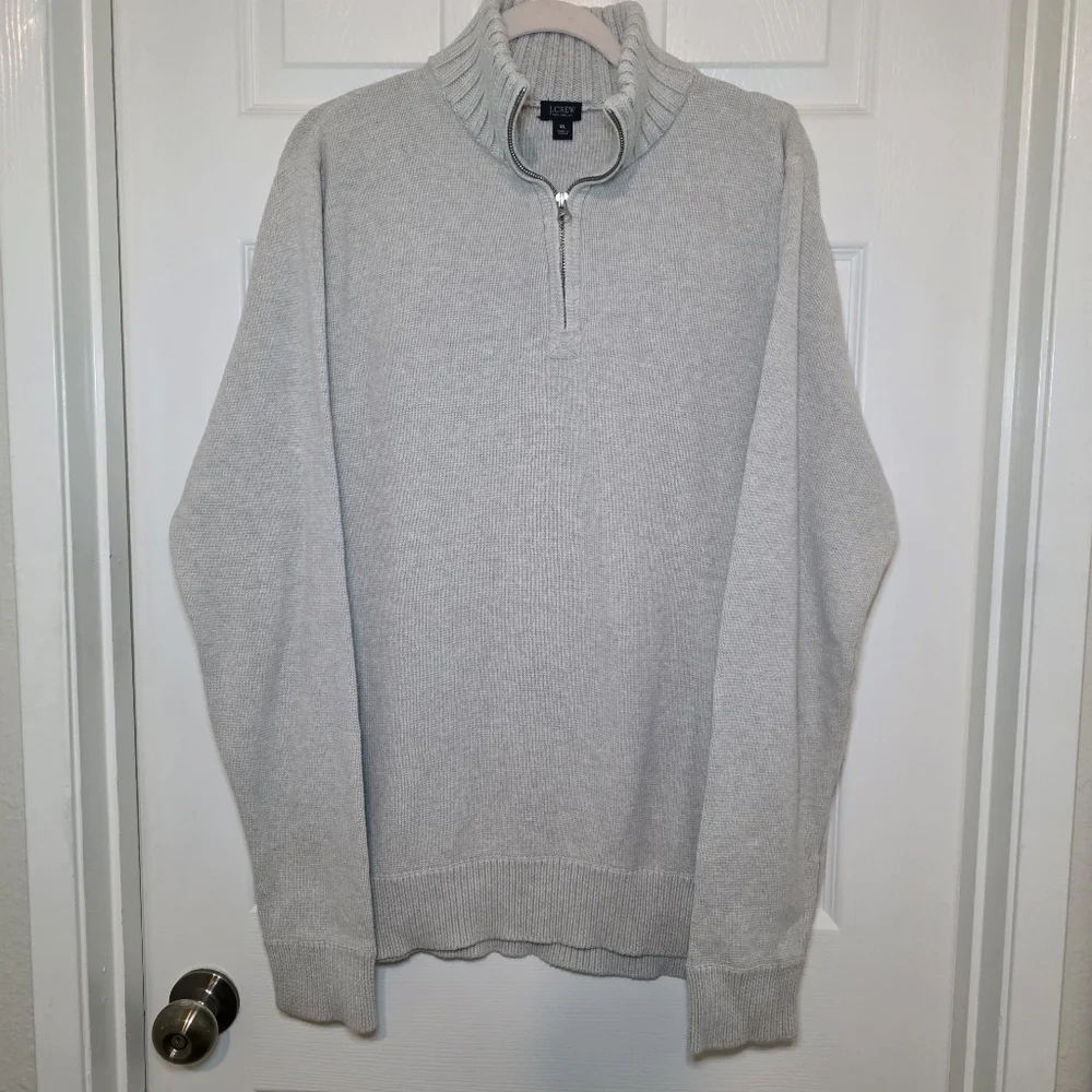 J.Crew Men’s Cotton Quarter-Zip Sweater – XL – Textured Knit Light Grey